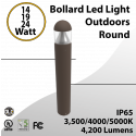 Bollard Led Light Outdoors Round 14/19/24W Selectable 4200Lm 3CCT