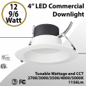 LED Commercial Downlight 4" 12/9/6W 1156Lm 120-277V 27/30/35/40/50K