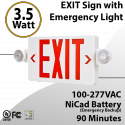 LED EXIT sign with Emergency Light Combo 90 minute discharge 3.5W with Battery