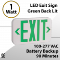 LED Exit Sign Green Back Lit with Battery Backup 1 Watt 90 Minutes