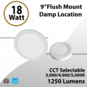 Flush Mount Light 9" 30/40/5000K 18W 1250Lm Damp Location
