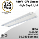 480V LED High Bay Light: 225W, 30,940 Lumens, 5000K, UL DLC Certified