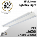 LED High Bay Light 270W 3Ft.  37000 Lumens, 5000K, UL DLC Certified 