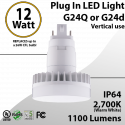 Plug In LED light G24Q or G24D 12W 1100Lm 2700K IP64 UL. Direct Line (Remove Ballast)