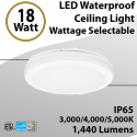 CCT Selectable 18W Waterproof LED Ceiling Light 1440lm 3000/4000/5000K