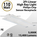 Linear High Bay 2Ft. Philips Chip 110W 15400Lm 50K Sensor Receptacle