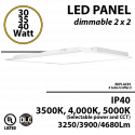 LED Panel Light 2x2 3250 3900 4680 Lm Back lit 3500K 4000K 5000K UL/DLC