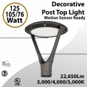 Decorative Post Top Light 125/105/76W 22650LM 3CCT Photocell M.Sensor