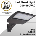 LED Street Light Fixture 150/100/80W 200-480VAC 21000Lm 5000K