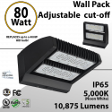 LED Wall Pack 80W 10875 Lumen Adjustable Cut-Off 5000K