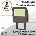 LED Flood Light Trunion 63W 90W 108W 17060Lm 30K 40K 50K UL Photocell
