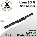 Linear 3.3 Ft Wall Washer Black RGBW Wirless Remote 36W 3600Lm