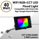 Outdoor Color Changing Flood Light 3900 Lm 40W IP66 Smart Life App, Google & Alexa