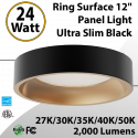 Ring Surface 12" Panel Light Ultra Slim Black 0.51" 24W 2000Lm 5CCT