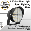 Stadium Light 480V Tunable 800/720/600W 5000K 120000Lm 30/45/60° Tunable