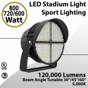Stadium Lighting Tunable 800/720/600W 5000K 120000Lm 30/45/60° Tunable