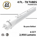 LED T8 Bulb Tube light 4Ft 5W 12-22W 2950Lm 6CCT Frosted Lens By-Pass Ballast