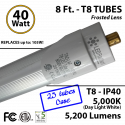 8 Ft. T8 LED Tube 40 Watt 5200Lm 5000K IP40 Frosted Lens