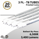 LED T8 Tube Light 3Ft 6500K Frosted Lens Ballast By-Pass