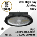 UFO High Bay Led Hangar Lighting 480V 500/400/300W 4000-6500K 75000Lm