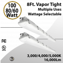 LED Vapor Tight Fixture 100W 80W 60W Plastic 16000 Lm 3/4/5K IP65 UL