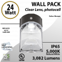 LED Wall Pack light 24W 3082Lm 5000K IP65 UL W/Photocell