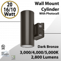 LED Wall Mount Cylinder Light 10/16/20W 3CCT 2800Lm Photocell