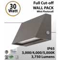 Led Full Cutoff Wall Pack 12-30W 3K/4K/5K With Photocell