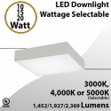 10-15-20W Selectable LED Square Down Light High Efficiency & Dimmable