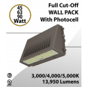 Full cut-off LED Wall Pack 45/63/90W 3000K/4000K/5000K w/Photocell