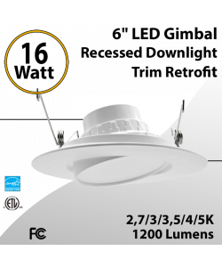 LED Gimbal Recessed Downlight Trim Retrofit 6"