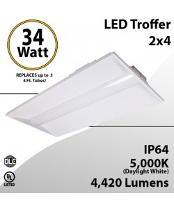 2x4 LED Troffer Light 34W 4420 Lm 5000K Acrylic Frosted lens
