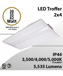 2x4 LED Troffer 30 35 42W 5535Lm Tunable 3500 4000 5000K