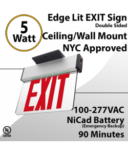 NYC Approved Red LED Exit Sign Light 90-Min Emergency Dual Voltage 