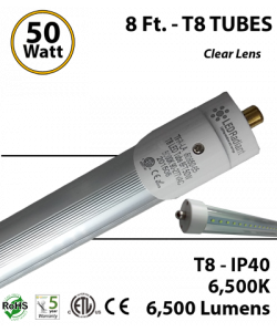 8Ft. LED Light Tube 50 Watt 6500Lm 6500K FA8 Clear Lens 