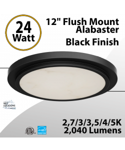 Flush Mount Alabaster 12" LED Ceiling Light, Black Finish
