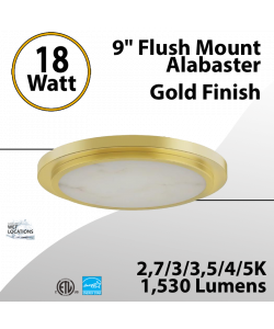 Flush Mount Alabaster 9" LED Ceiling Light, Gold Finish 18W 1530Lm 5CCT