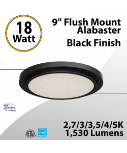 Flush Mount Alabaster 9" LED Ceiling Light, Black Finish 18W 1530Lm 5CCT (LED)