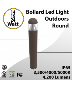 Bollard Led Light Outdoors Round 14/19/24W Selectable 4200Lm 3CCT (LED)