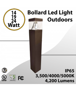 Bollard Led Light Outdoors Square 14/19/24W Selectable 4200Lm 3CCT (LED)