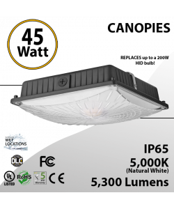 45W LED Canopy Light Ceiling Mount 5000K 5300 Lumens UL DLC IP65