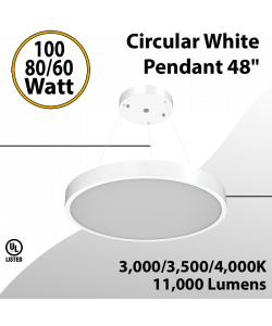 Led Circular Pendant White 48" 100/80/60W 11000Lm 3/3.5/4K 
