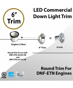 LED Downlight 6 inch Round Trim for DNF-ETN LED engines 
