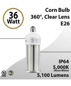 LED Corn Bulb Lamp 36W 5100Lm 5000K E26 IP64 UL