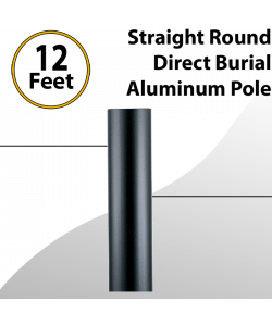 Direct Burial Light Pole Straight Round Aluminum Black 12Ft x 3.0"OD