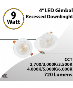 LED Gimbal Recessed Downlight 4" 9W - Triac Dimmable Lighting Solution