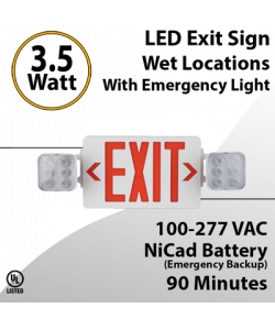 Exit Sign 90 Min Battery Included IP65 Rated Single or Double Face (LED)
