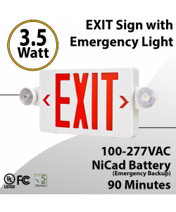 LED EXIT sign with Emergency Light Combo 90 minute discharge 3.5W with Battery