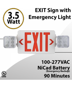 LED EXIT sign with Emergency Light Combo 90 minute discharge 2.4W with Battery
