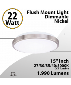 Kitchen Bedroom & Bathroom Ceiling LED 27-50K 22W 1990Lm 15" Nickel